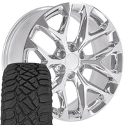 Set(4) 22x9 CV98 Chrome - 6x139.7 +28ET with 285/45r22 Sailun TerraMax RT Tires