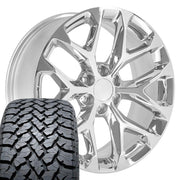Set(4) 22x9 CV98 Chrome - 6x139.7 +28ET with 285/45r22 TBB TS-37 AT Tires