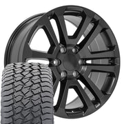 20" Replica Wheels fit GMC Sierra 1500 - CV99 Satin Black 20x9, Sailun Tires Set