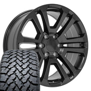 Set(4) 20x9 CV99 Satin Black - 6x139.7 +31ET with 275/55r20 TBB TS-37 AT Tires
