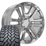 Set(4) 20x9 CV99 Chrome - 6x139.7 +31ET with 275/55r20 TBB TS-37 AT Tires