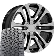 20" Replica Wheels fit GMC Sierra 1500 - CV99 Gloss Black Machined 20x9, Sailun Tires Set