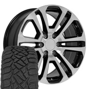 Set(4) 20x9 CV99 Gloss Black Machined - 6x139.7 +31ET with 275/55r20 Sailun TerraMax RT Tires