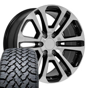 Set(4) 20x9 CV99 Gloss Black Machined - 6x139.7 +31ET with 275/55r20 TBB TS-37 AT Tires