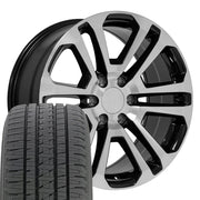 Set(4) 20x9 CV99 Gloss Black Machined - 6x139.7 +31ET with 275/55r20 Bridgestone Dueler Alenza HL Plus Tires