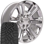 Set(4) 22x9 CV99 Chrome - 6x139.7 +24ET with 285/45r22 Sailun TerraMax RT Tires