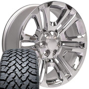 Set(4) 22x9 CV99 Chrome - 6x139.7 +24ET with 285/45r22 TBB TS-37 AT Tires