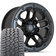 17" DEFIANT Wheels fit Jeep Wrangler - DF01 Satin Black 17x8, Sailun Tires Set