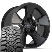 Set(4) 17x8.5 DF02 Satin Black - 5x127 +12ET with 33x12.50r17 TBB TS-57 RT Tires