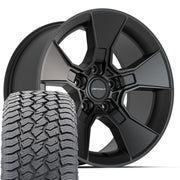 17" DEFIANT Wheels fit Jeep Wrangler - DF02 Satin Black 17x8.5, Sailun Tires Set
