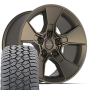 17" DEFIANT Wheels fit Jeep Wrangler - DF02 Satin Bronze 17x8.5, Sailun Tires Set