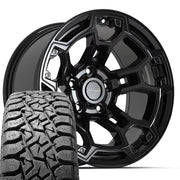 Set(5) 17x9 DF03 Gloss Black - 5x127 -12ET with 33x12.50r17 TBB TS-57 RT Tires