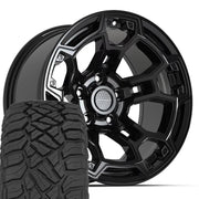 Set(4) 17x9 DF03 Gloss Black - 5x127 -12ET with 33x12.50r17 Sailun TerraMax RT Tires