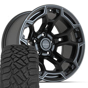 Set(4) 17x9 DF03 Satin Black with Dark Satin Charcoal 2-Tone - 5x127 -12ET with 33x12.50r17 Sailun TerraMax RT Tires