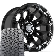18" DEFIANT Wheels fit Ram 1500 - DF03 Gloss Black 18x9, Sailun Tires Set