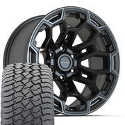 18" DEFIANT Wheels fit Ram 1500 - DF03 Satin Black with Dark Satin Charcoal 2-Tone 18x9, Sailun Tires Set