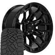Set(4) 20x9 DF03 Gloss Black - 6x139.7 -12ET with 275/55r20 Sailun TerraMax RT Tires