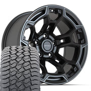 Set(4) 17x9 DF03B Satin Black with Dark Satin Charcoal 2-Tone - 5x127 -12ET with 265/70r17 Sailun TerraMax AT2 Tires