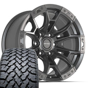 Set(4) 20x9 DF04 Satin Gunmetal - 6x135 +12ET with 275/55r20 TBB TS-37 AT Tires
