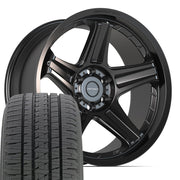 22" DEFIANT Wheels fit Ram 1500 - DF07 Satin Black 22x10, Bridgestone Tires Set