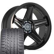 22" DEFIANT Wheels fit Ram 1500 - DF07 Satin Black 22x10, Goodyear Tires Set