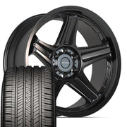 22" DEFIANT Wheels fit Ram 1500 - DF07 Satin Black 22x10, Goodyear Tires Set