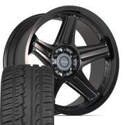 22" DEFIANT Wheels fit Ram 1500 - DF07 Satin Black 22x10, Ironman Tires Set
