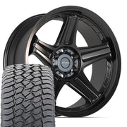 22" DEFIANT Wheels fit Ram 1500 - DF07 Satin Black 22x10, Sailun Tires Set