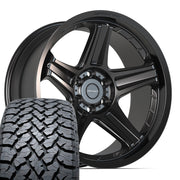Set(4) 22x10 DF07 Satin Black - 6x139.7 -12ET with 285/45r22 TBB TS-37 AT Tires