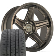 22" DEFIANT Wheels fit Ram 1500 - DF07 Satin Bronze 22x10, Bridgestone Tires Set