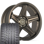 22" DEFIANT Wheels fit Ram 1500 - DF07 Satin Bronze 22x10, Goodyear Tires Set