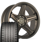 22" DEFIANT Wheels fit Ram 1500 - DF07 Satin Bronze 22x10, Goodyear Tires Set