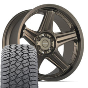 22" DEFIANT Wheels fit Ram 1500 - DF07 Satin Bronze 22x10, Sailun Tires Set