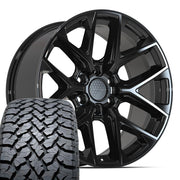 Set(4) 20x9 DF17A Gloss Black - 6x139.7 +18ET with 275/55r20 TBB TS-37 AT Tires