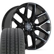 Set(4) 22x9 DF17A Gloss Black - 6x139.7 +18ET with 285/45r22 Bridgestone Dueler Alenza HL Tires