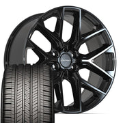 Set(4) 22x9 DF17B Gloss Black - 6x139.7 +18ET with 285/45r22 Goodyear Eagle Touring Tires