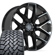 Set(4) 22x9 DF17B Gloss Black - 6x139.7 +18ET with 285/45r22 TBB TS-37 AT Tires