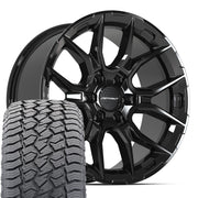 20" DEFIANT Wheels fit Chevrolet Silverado 1500 - DF18A Gloss Black 20x9, Sailun Tires Set