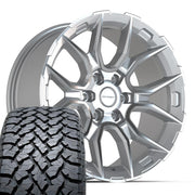 Set(4) 20x9 DF18A Gloss Silver Machined - 6x139.7 +18ET with 275/55r20 TBB TS-37 AT Tires