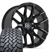 Set(4) 22x9 DF18A Gloss Black - 6x139.7 +18ET with 285/45r22 TBB TS-37 AT Tires