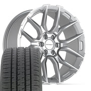 Set(4) 22x9 DF18A Gloss Silver Machined - 6x139.7 +18ET with 285/45r22 Bridgestone Dueler Alenza HL Tires