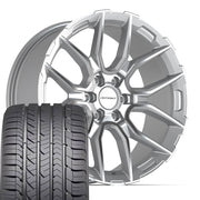 Set(4) 22x9 DF18A Gloss Silver Machined - 6x139.7 +18ET with 285/45r22 Goodyear Eagle Sport Tires