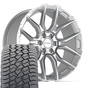 Set(4) 22x9 DF18A Gloss Silver Machined - 6x139.7 +18ET with 285/45r22 Sailun TerraMax AT2 Tires
