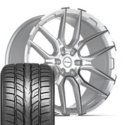 Set(4) 24x10 DF18A Gloss Silver Machined - 6x139.7 +24ET with 295/35r24 Sailun Atrezzo SVR LX+ Tires