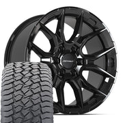 Set(4) 20x9 DF18B Gloss Black - 6x139.7 +18ET with 275/55r20 Sailun TerraMax AT2 Tires