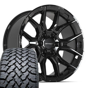 Set(4) 20x9 DF18B Gloss Black - 6x139.7 +18ET with 275/55r20 TBB TS-37 AT Tires