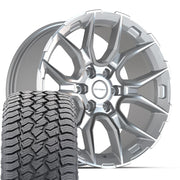 Set(4) 20x9 DF18B Gloss Silver Machined - 6x139.7 +18ET with 275/55r20 Sailun TerraMax AT2 Tires