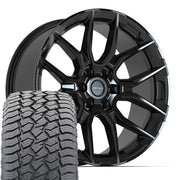 Set(4) 22x9 DF18B Gloss Black - 6x139.7 +18ET with 285/45r22 Sailun TerraMax AT2 Tires