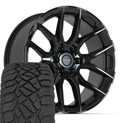 Set(4) 22x9 DF18B Gloss Black - 6x139.7 +18ET with 33x12.50r22 Sailun TerraMax RT Tires