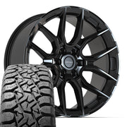 Set(4) 22x9 DF18B Gloss Black - 6x139.7 +18ET with 33x12.50r22 TBB TS-57 RT Tires